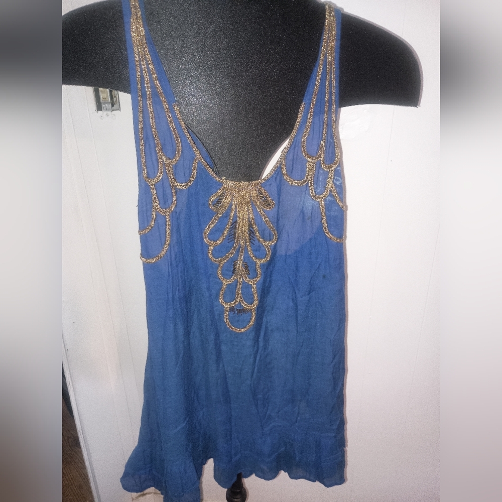Free People Blue and Gold Camisole Top